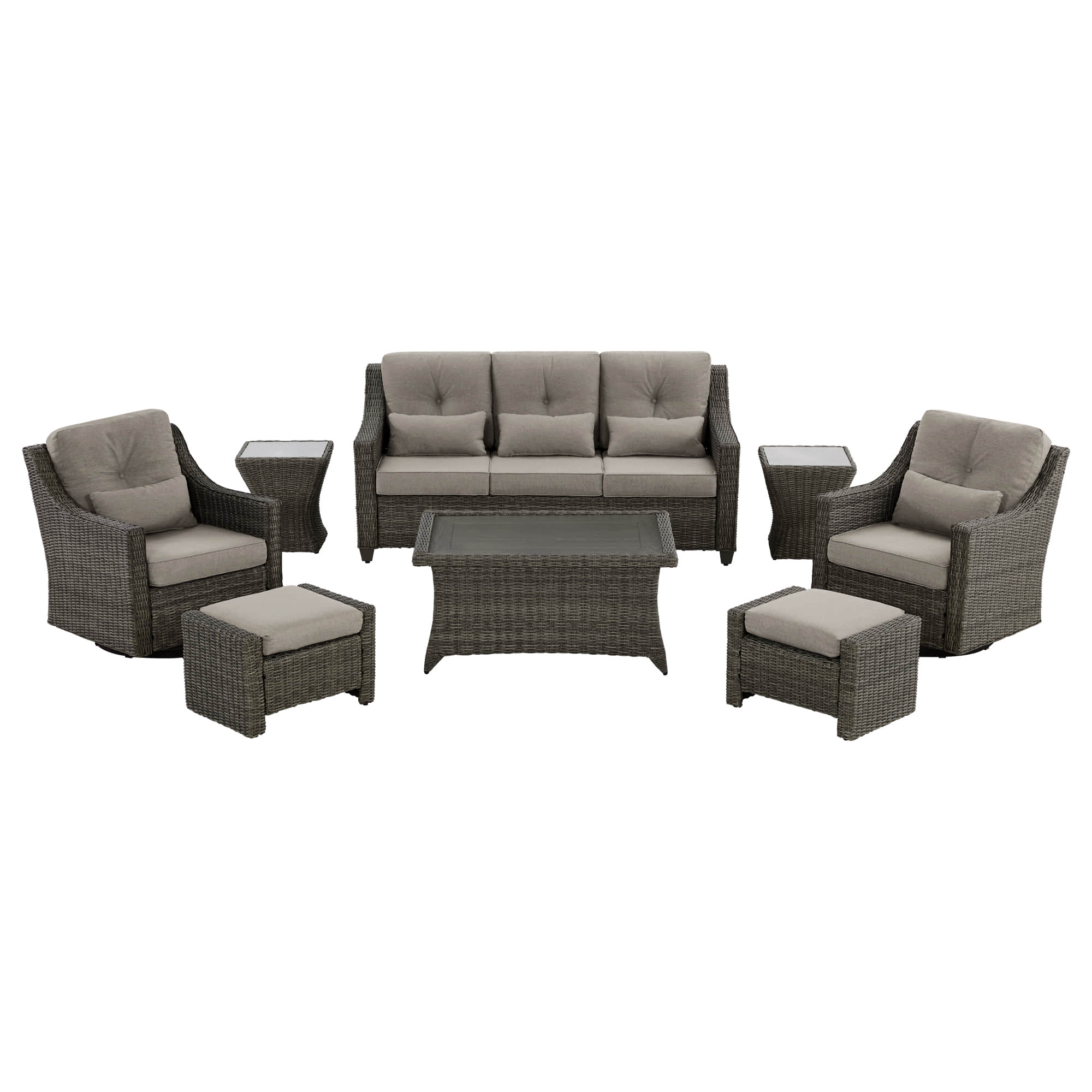 Elara Outdoor Rattan Sofa Set with Rocking Chairs and Coffee Table - 5 Seats