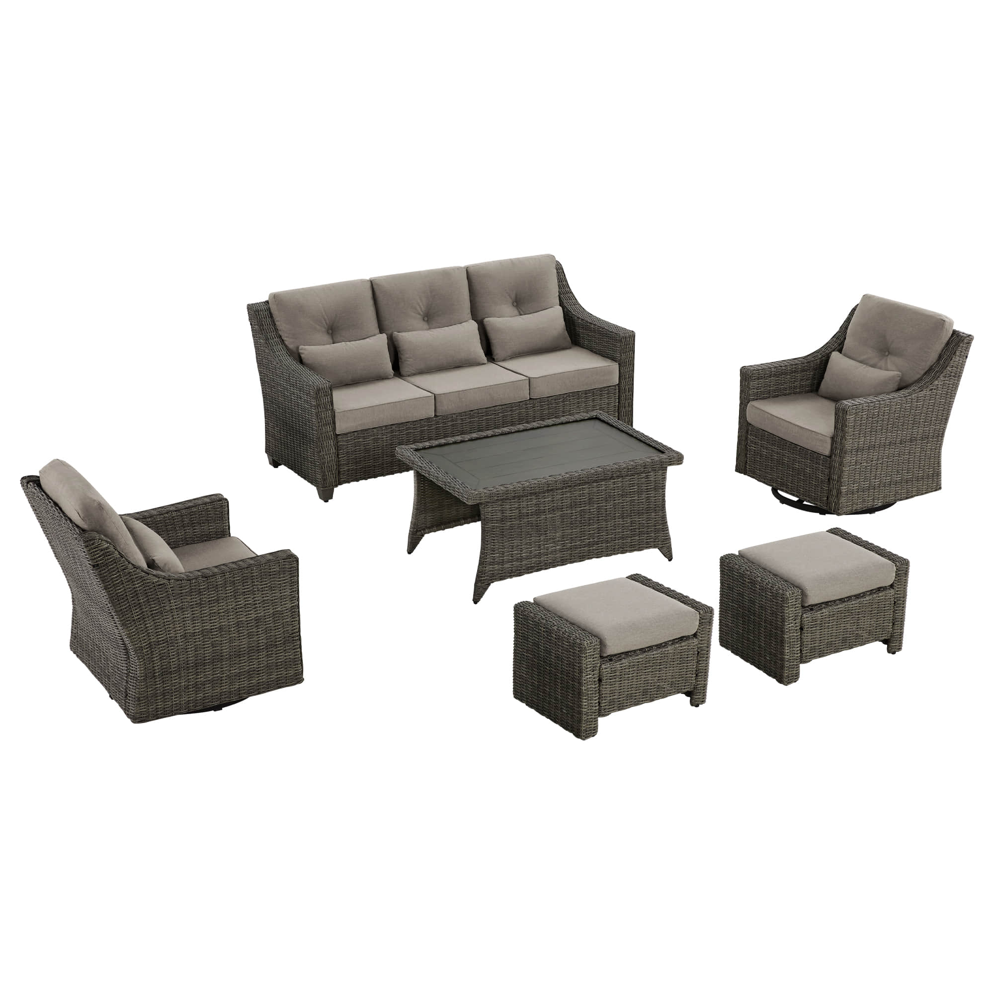 Elara Outdoor Rattan Sofa Set with Rocking Chairs and Coffee Table - 5 Seats