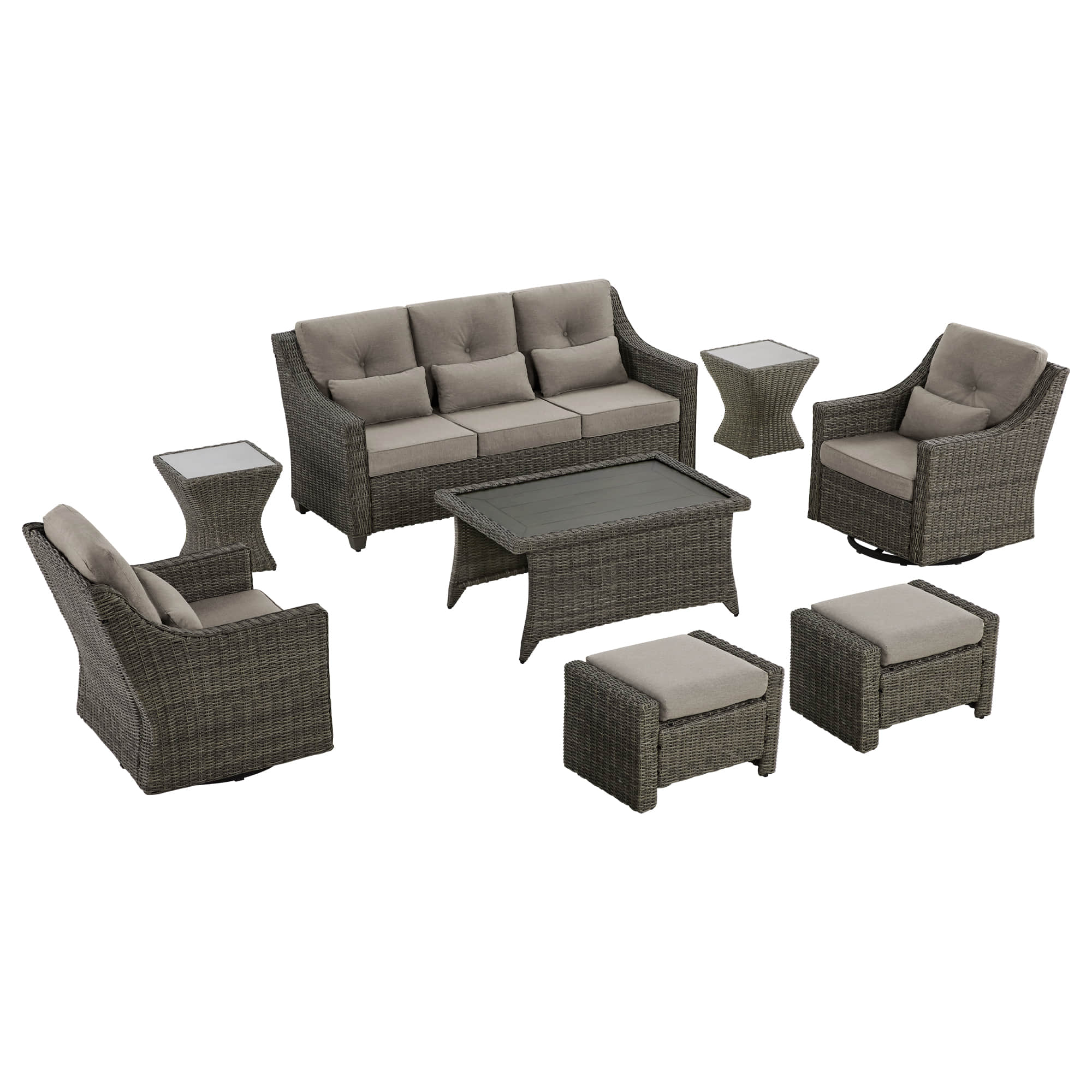 Elara Outdoor Rattan Sofa Set with Rocking Chairs and Coffee Table - 5 Seats