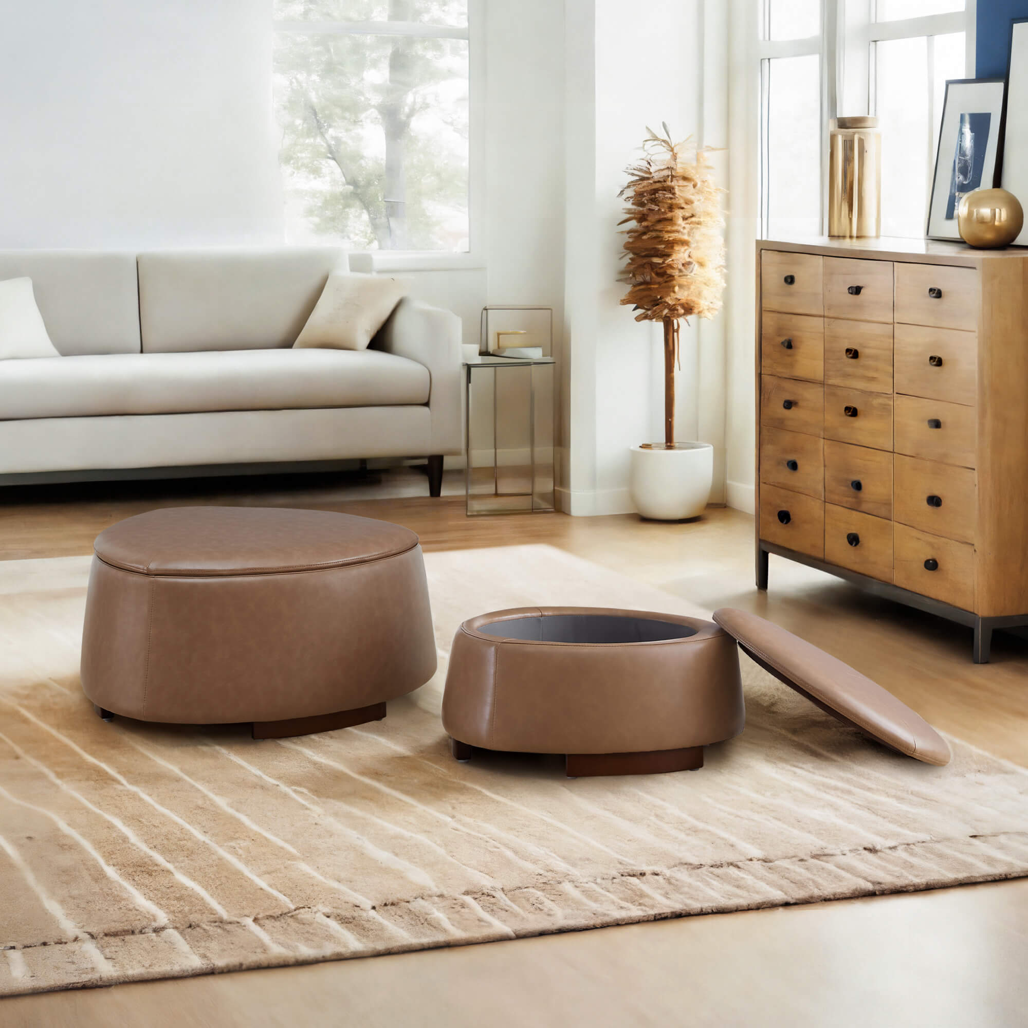 Twin Stone-shaped Storage Modern Ottoman