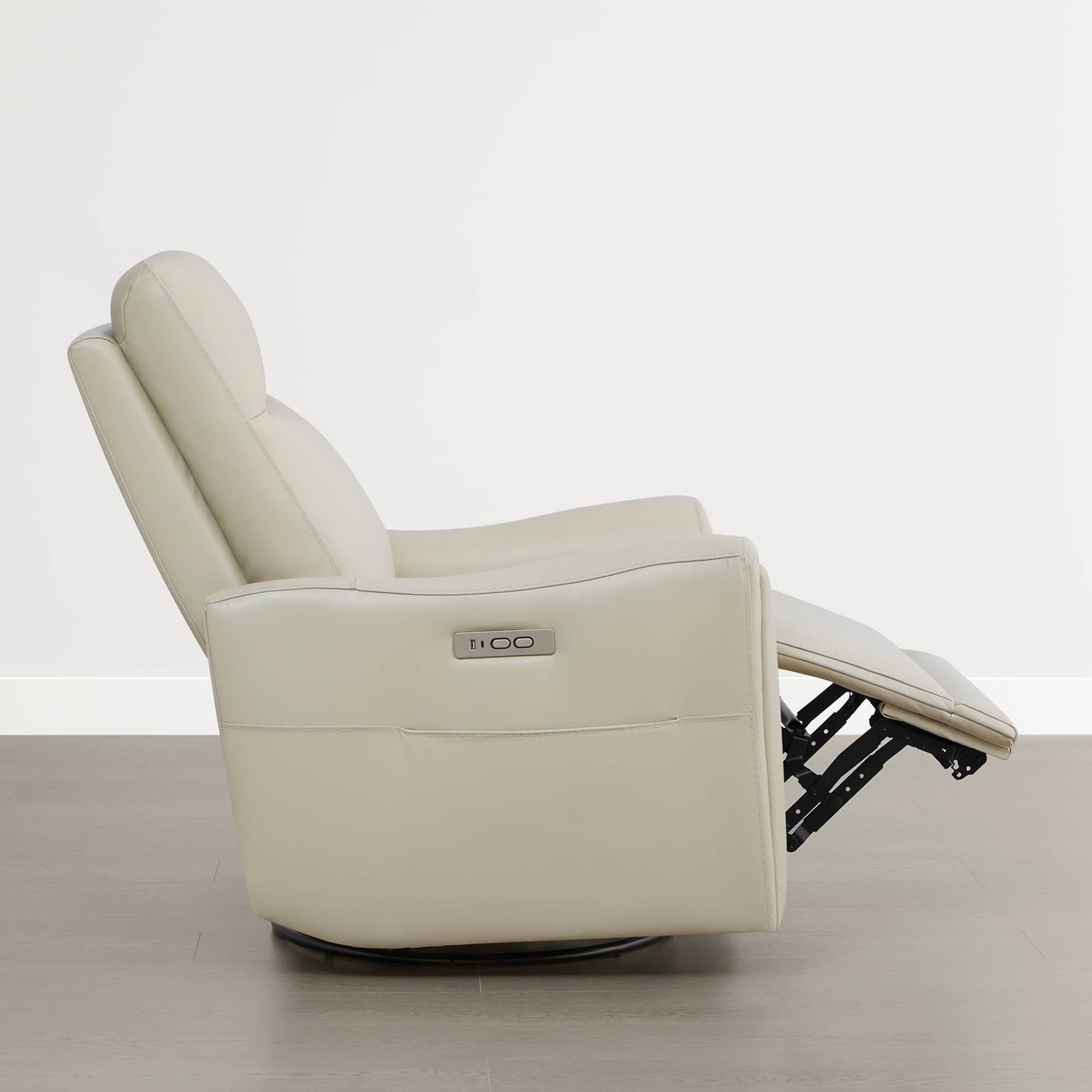 James Modern Genuine Leather Power Swivel Glider Recliner