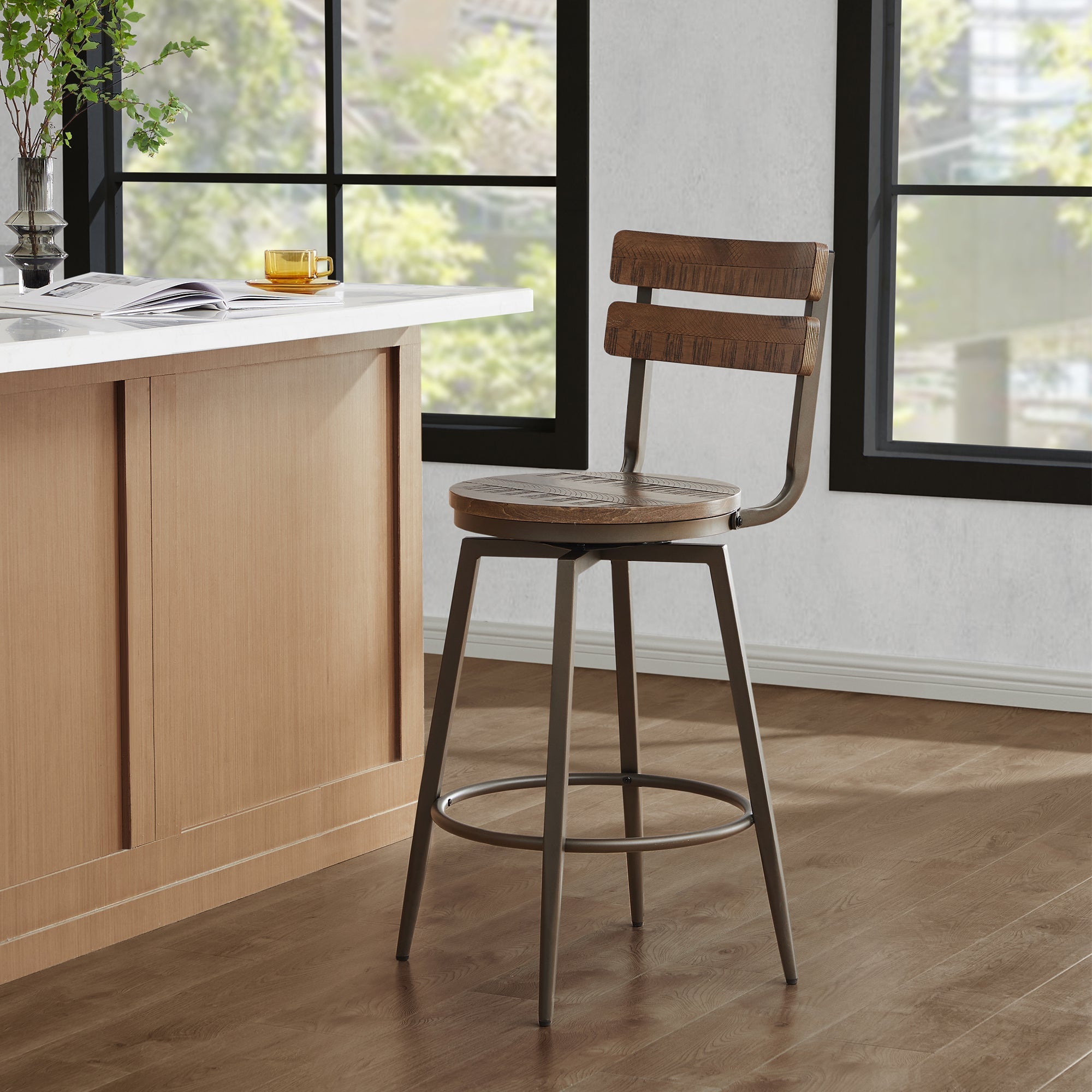 Blair Industrial Wood Seat Counter Stools