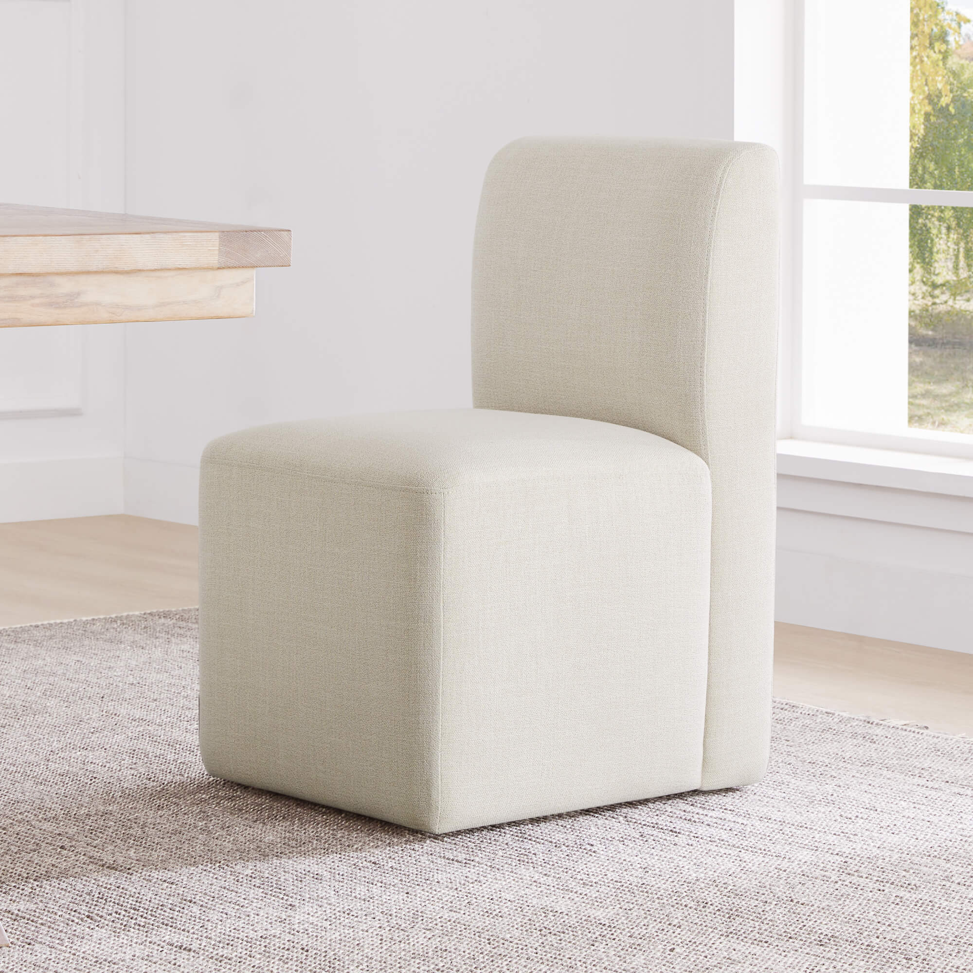 Aida Performance Fabric Rolling Dining Chair With Casters Base