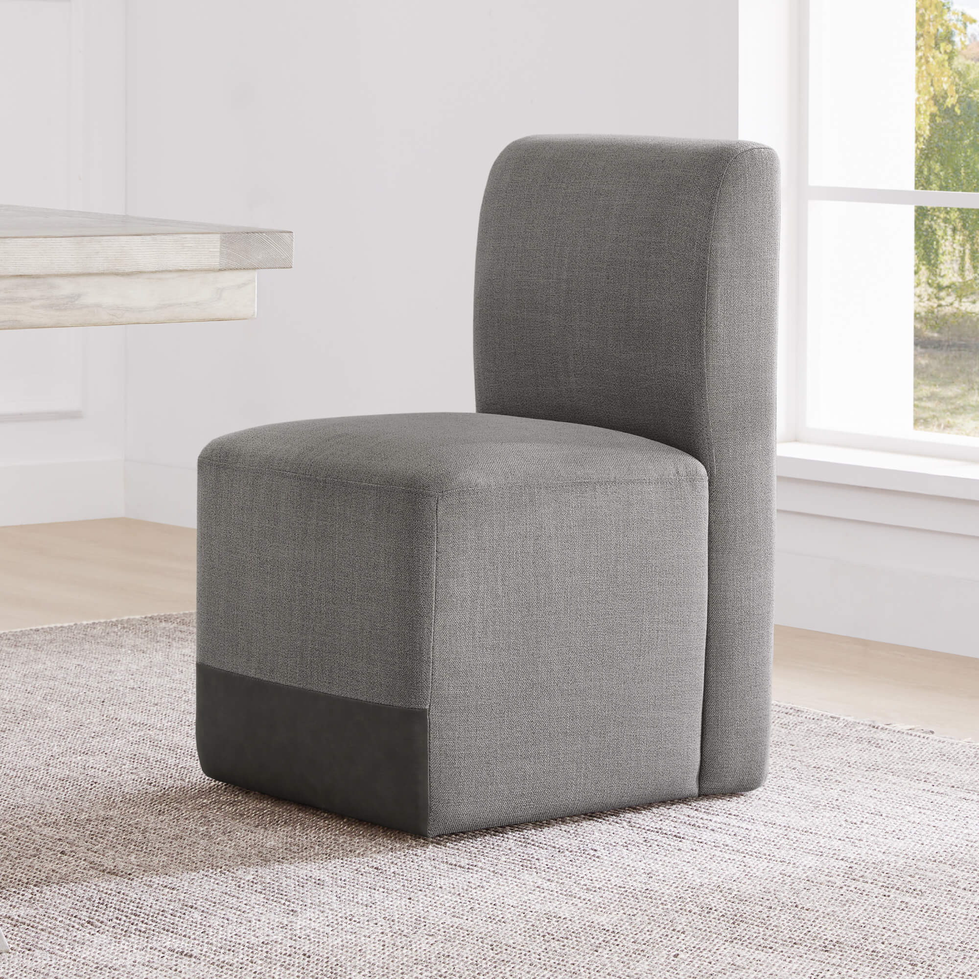 Aida Performance Fabric Rolling Dining Chair With Casters Base