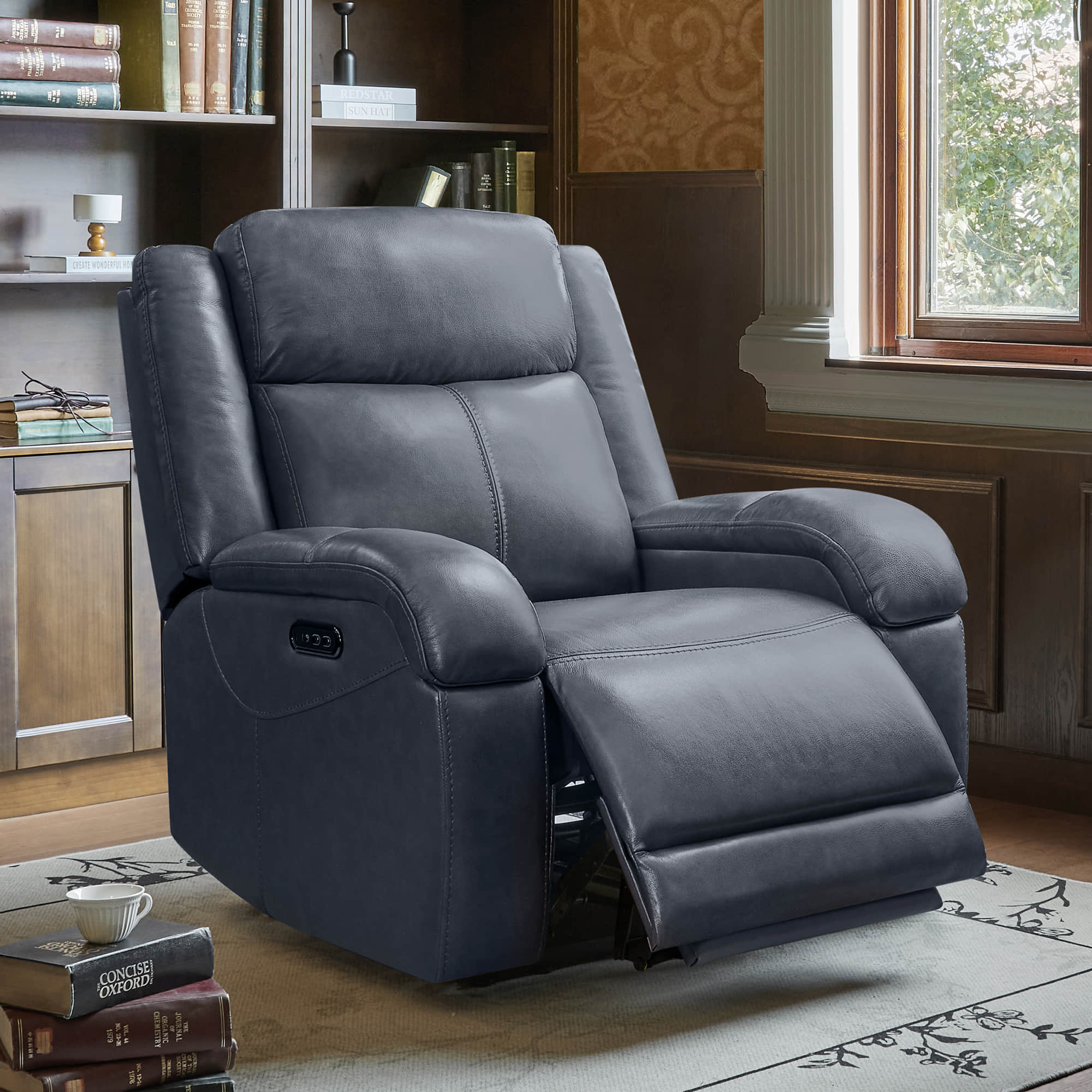 Isaac Genuine Leather Wall Hugger Power Recliner with Power Headrest