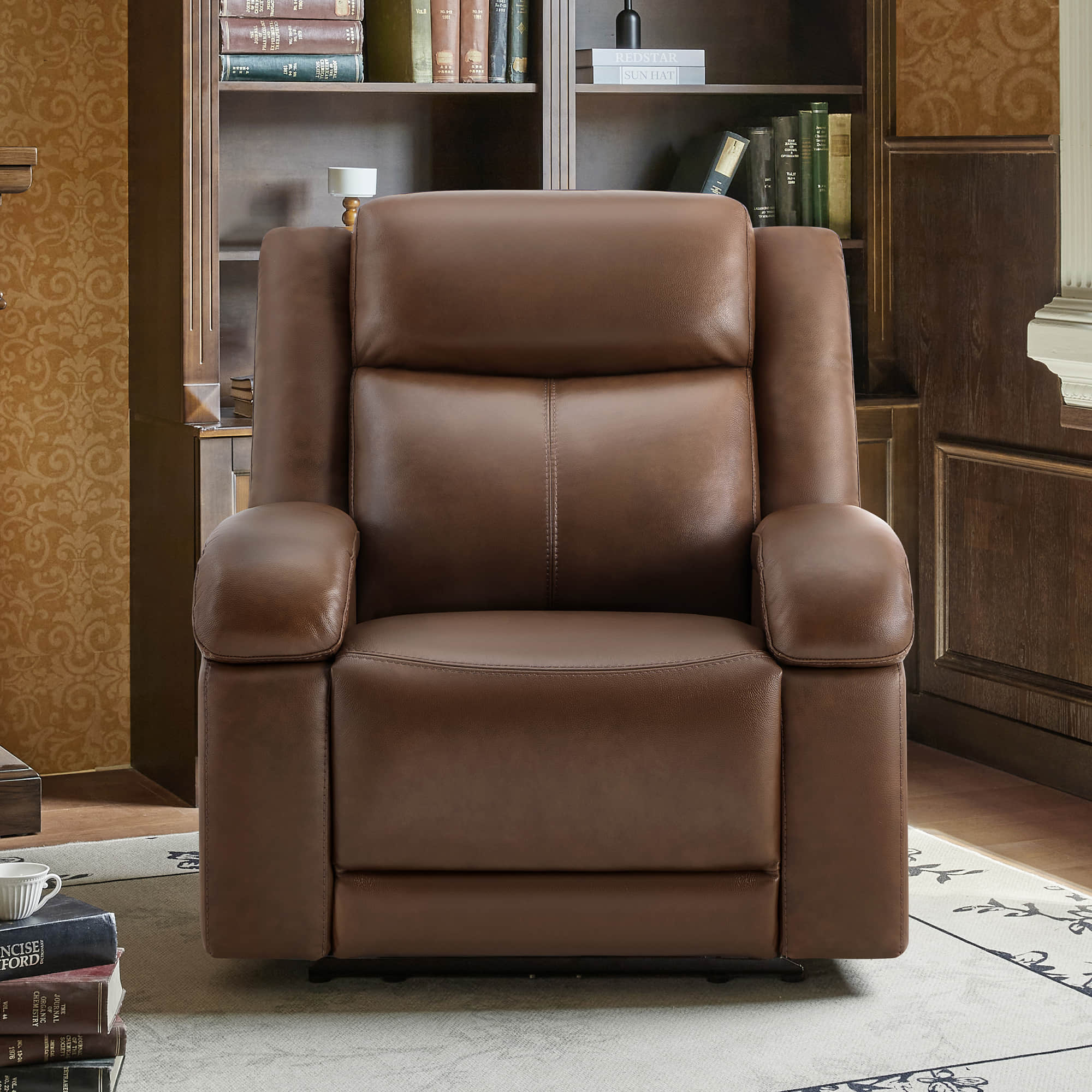 Isaac Genuine Leather Wall Hugger Power Recliner with Power Headrest