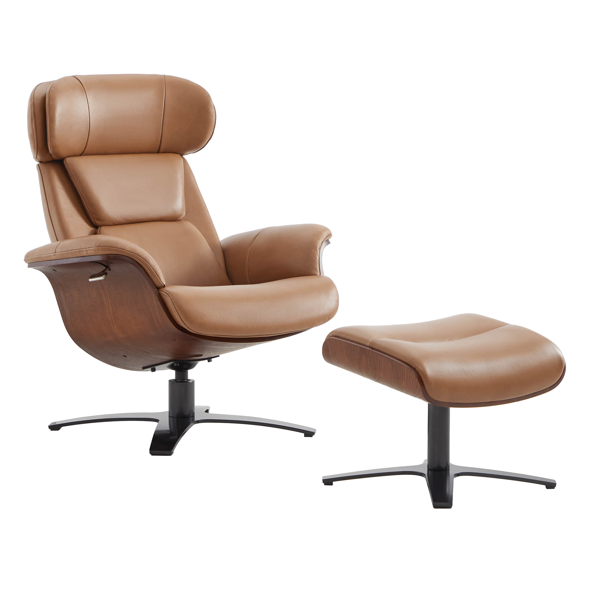 Fauteuil inclinable et repose-pieds en cuir véritable Elvin