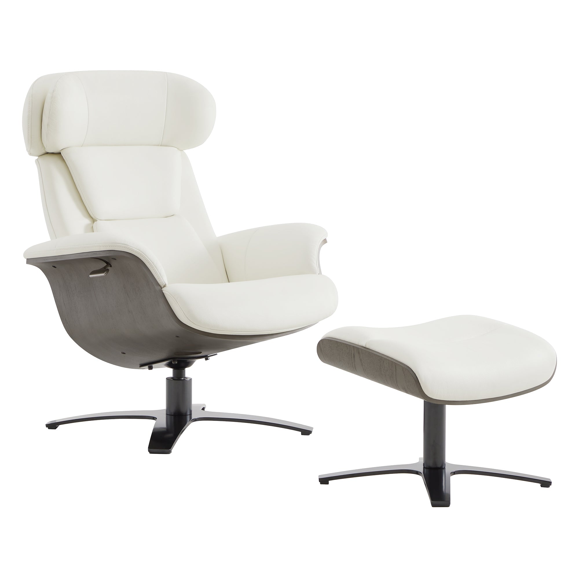Fauteuil inclinable et repose-pieds en cuir véritable Elvin