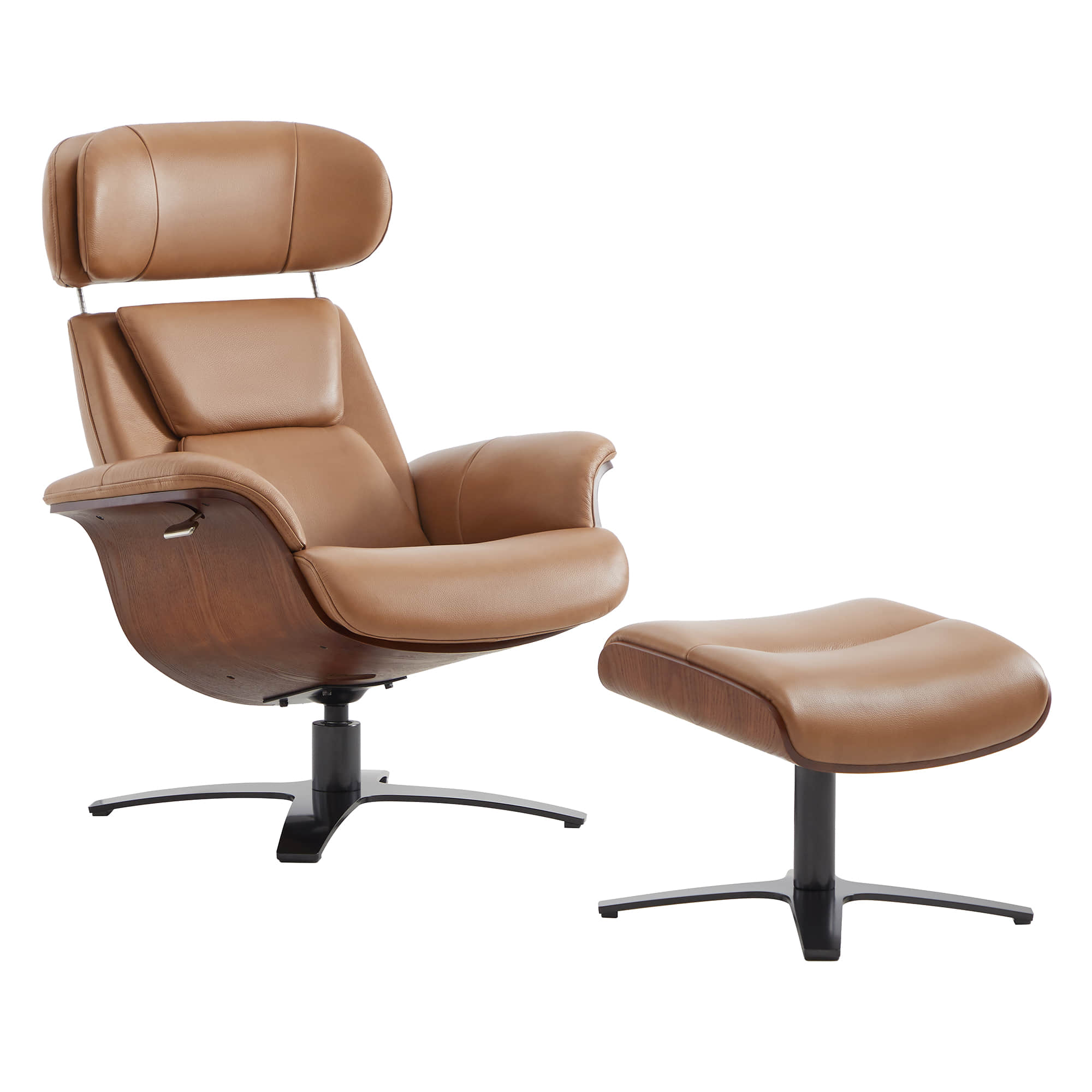 Fauteuil inclinable et repose-pieds en cuir véritable Elvin