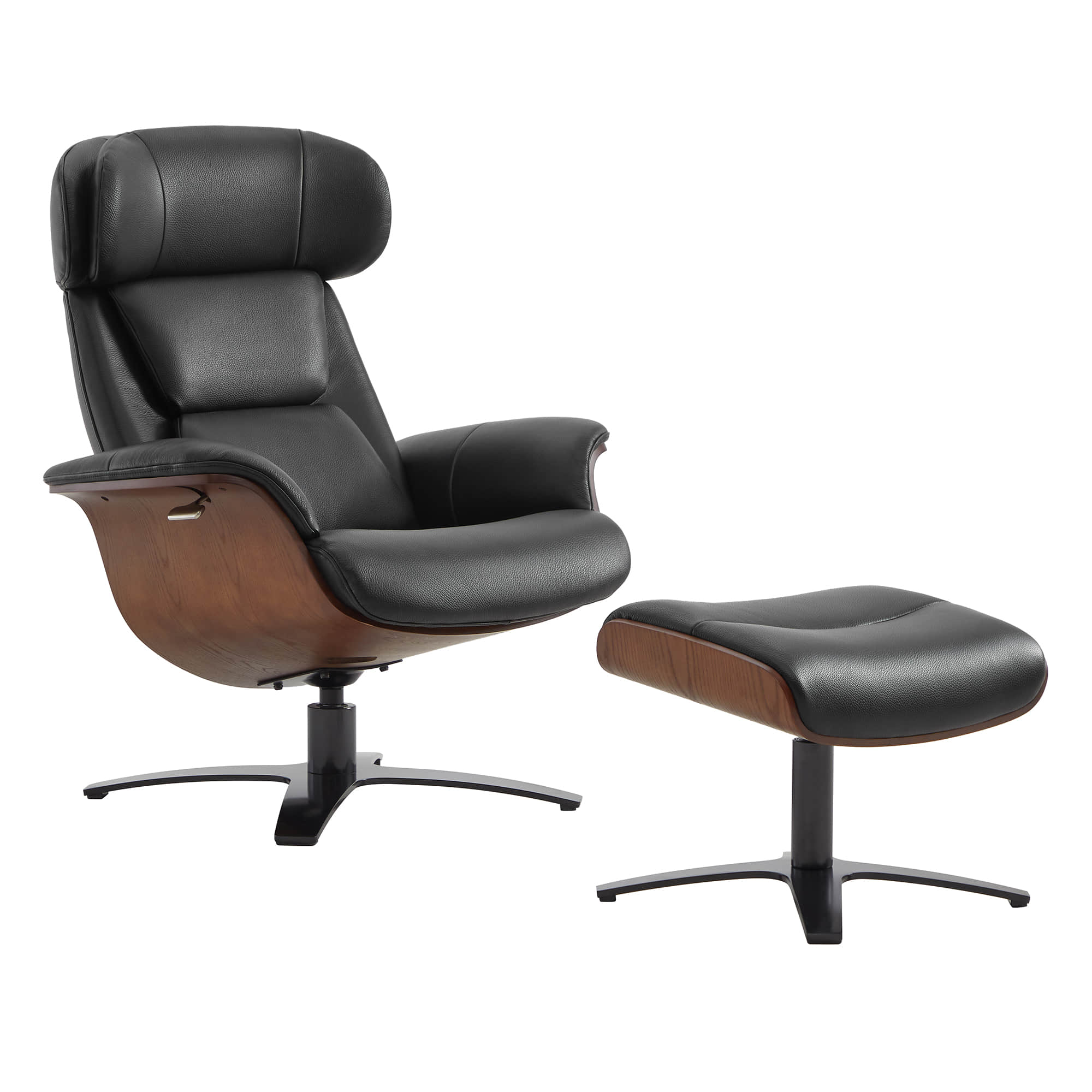 Fauteuil inclinable et repose-pieds en cuir véritable Elvin