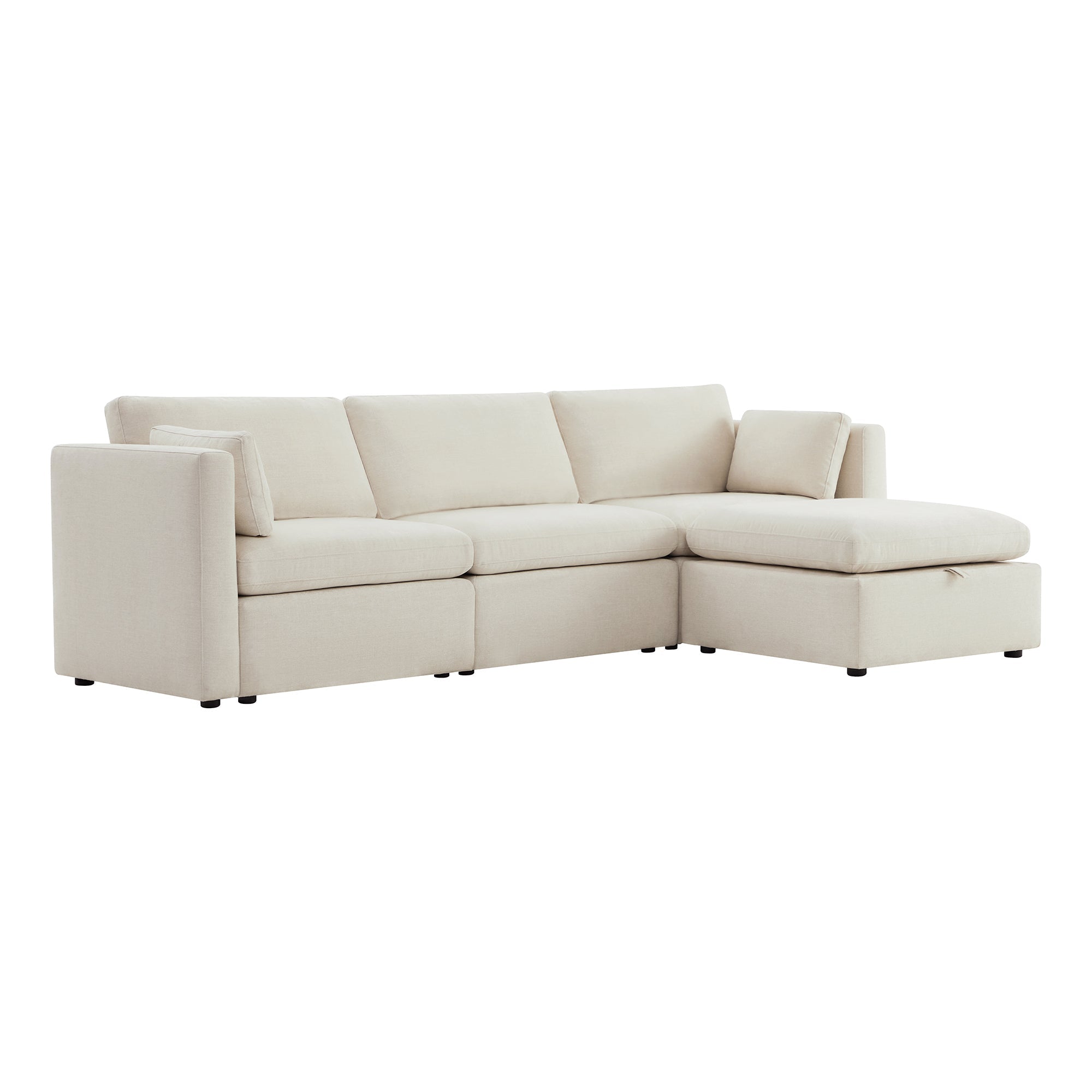 Delaney 4-Seat Modular Sofa Chaise with Storage Ottoman