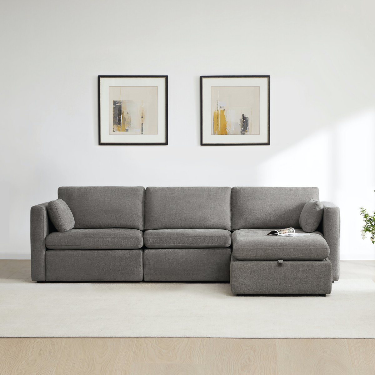 Delaney 4-Seat Modular Sofa Chaise with Storage Ottoman