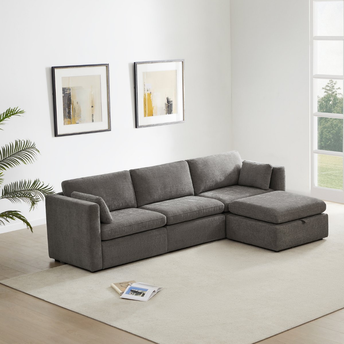 Delaney 4-Seat Modular Sofa Chaise with Storage Ottoman