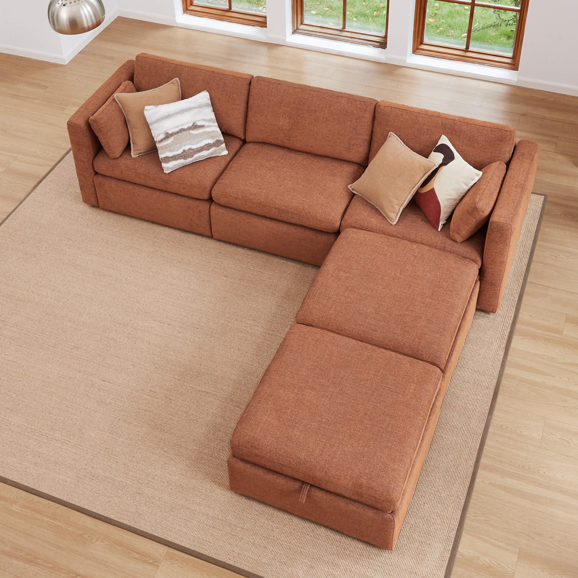 Delaney 5-Seat Modular Sofa Chaise with Storage Ottomans