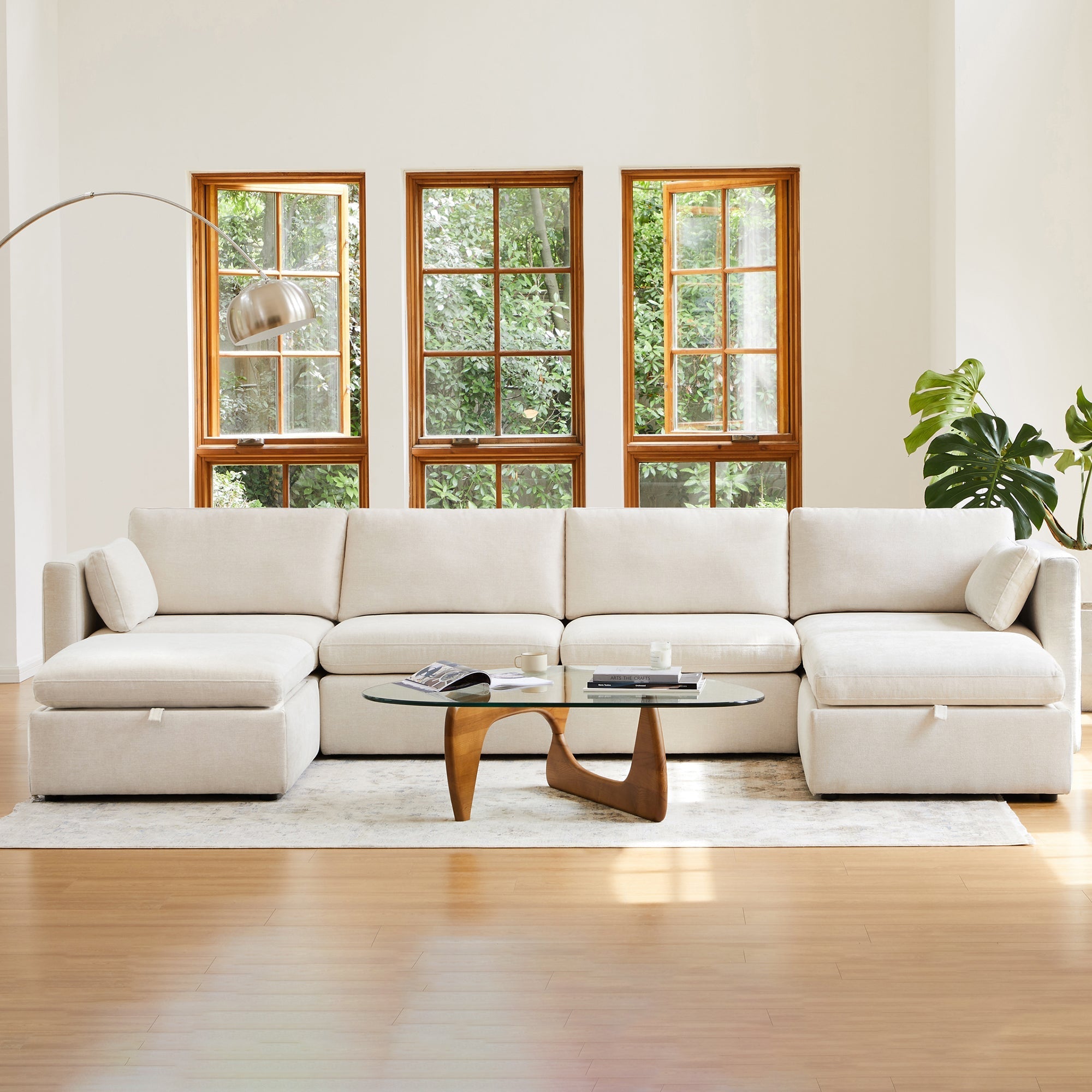 Delaney 6-Seat Modular Sofa Chaise with Storage Ottomans