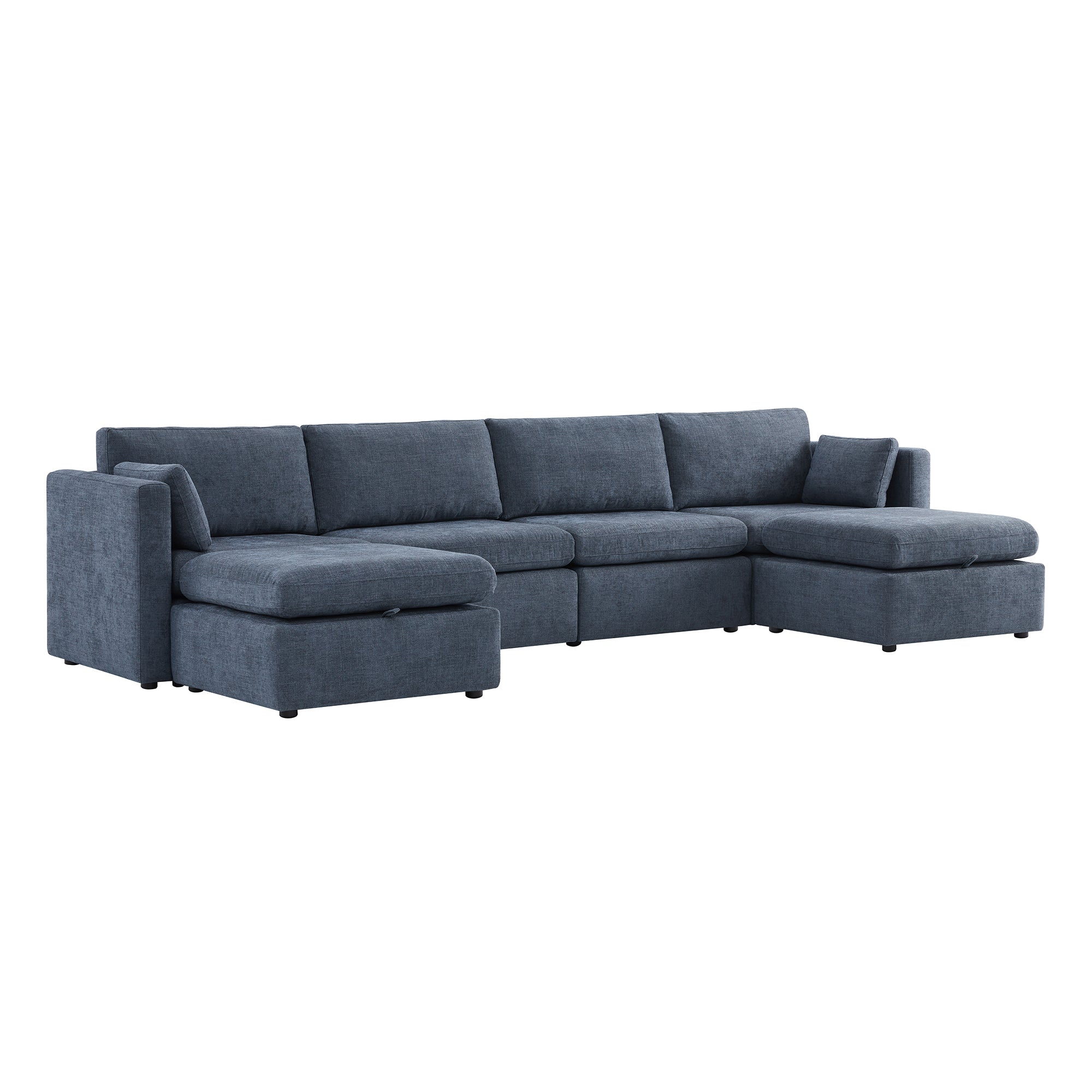 Delaney 6-Seat Modular Sofa Chaise with Storage Ottomans