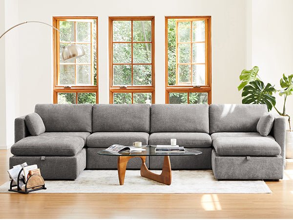 Delaney 6-Seat Modular Sofa Chaise with Storage Ottomans