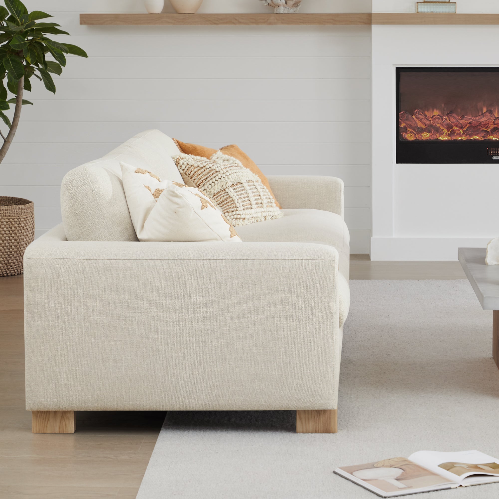 Keaton Performance Fabric 3-Seater Sofa with Ash Wood Base (99'')