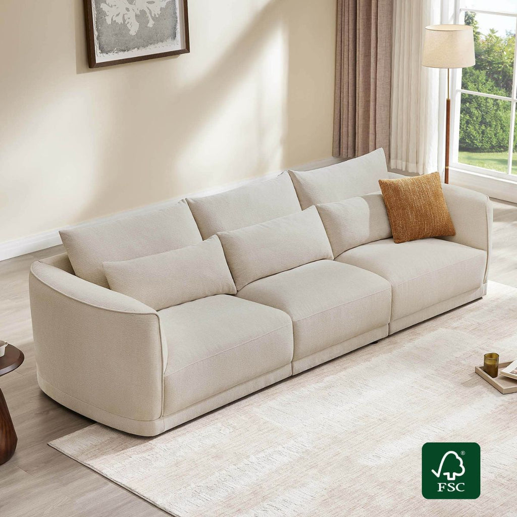 Daisy 3-Seat Modular Curved Chenille Sofa with Down-Filled Cushions