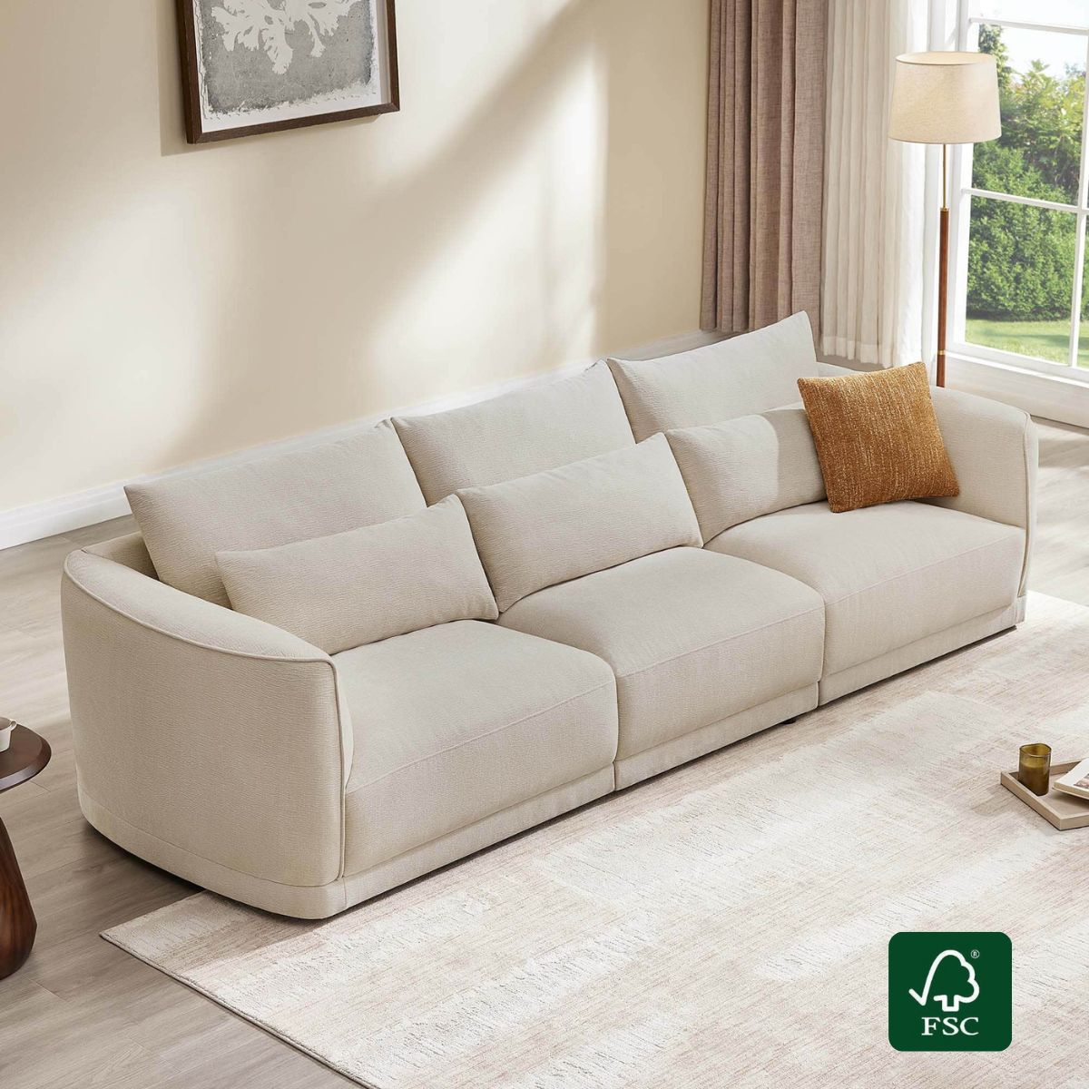 Daisy 3-Seat Modular Curved Chenille Sofa with Down-Filled Cushions