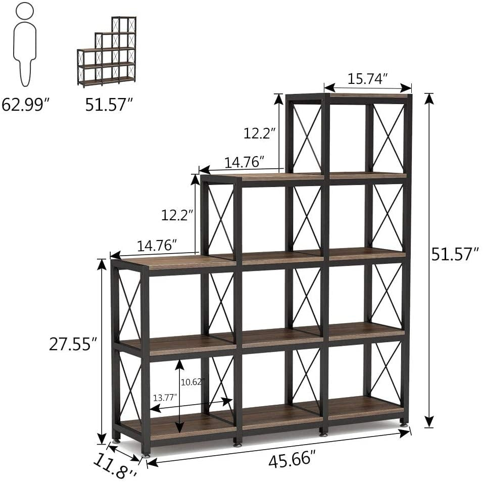 12 Shelves Ladder Bookshelf, Industrial Corner Bookshelf