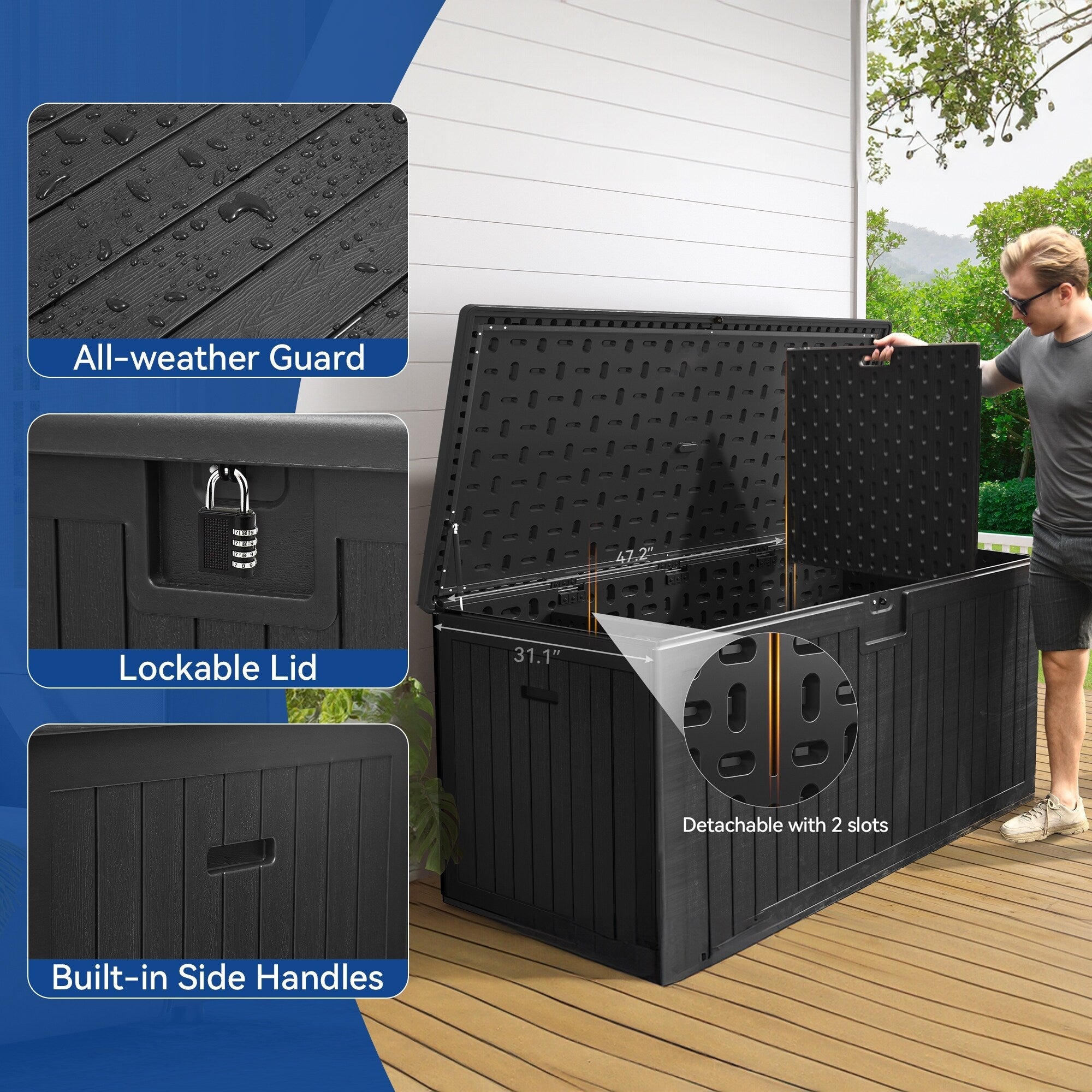 120-260 Gallons Large Resin Water Resistant Lockable Deck Box