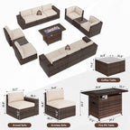 13 Pieces Patio Furniture Set with 44Fire Pit Table
