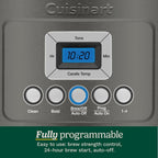 Cafetière programmable 14 tasses, carafe en verre, contrôle de la force du café, réglage 1-4 tasses, acier inoxydable noir.