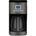 Cafetière programmable 14 tasses, carafe en verre, contrôle de la force du café, réglage 1-4 tasses, acier inoxydable noir.