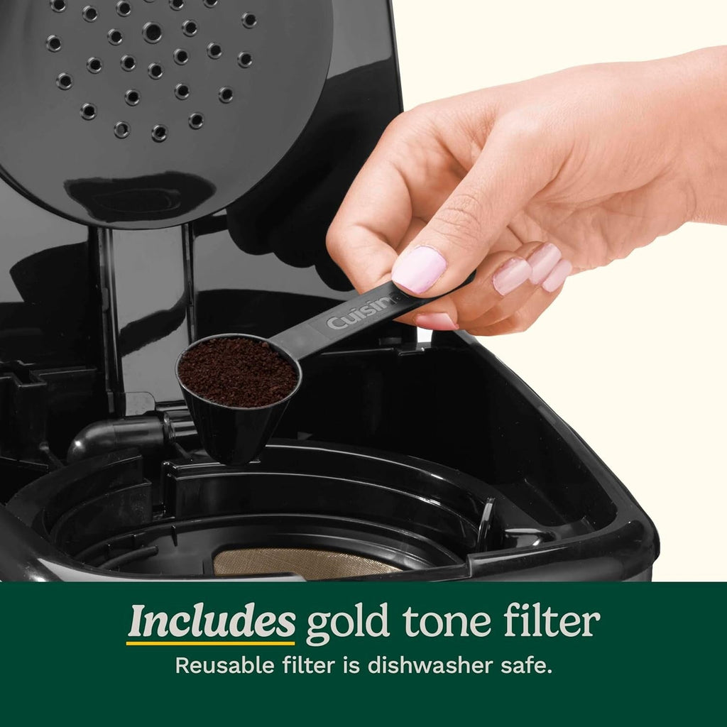 Cafetière programmable 14 tasses, carafe en verre, contrôle de la force du café, réglage 1-4 tasses, acier inoxydable noir.