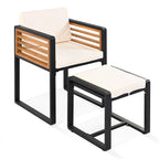 18-Pieces Acacia Wood Patio Dining Set, 8 Cushioned Chairs & 8 Ottomans & 2 Square Table