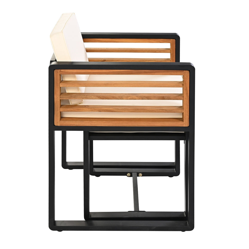 18-Pieces Acacia Wood Patio Dining Set, 8 Cushioned Chairs & 8 Ottomans & 2 Square Table