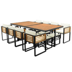 18-Pieces Acacia Wood Patio Dining Set, 8 Cushioned Chairs & 8 Ottomans & 2 Square Table