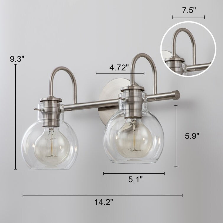 2/3 Light Bathroom Vanity Light Wall Sconce with Glass Shade