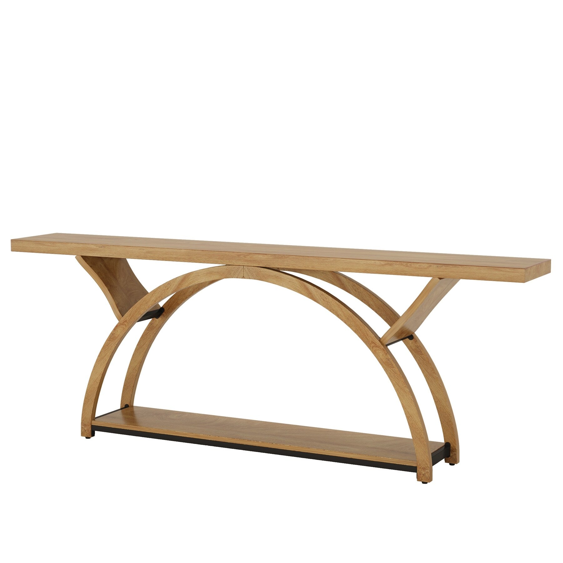 Table de console de canapé étroite et longue à 2 niveaux avec cadre semi-circulaire pour entrée, tables d'appoint de couloir grises