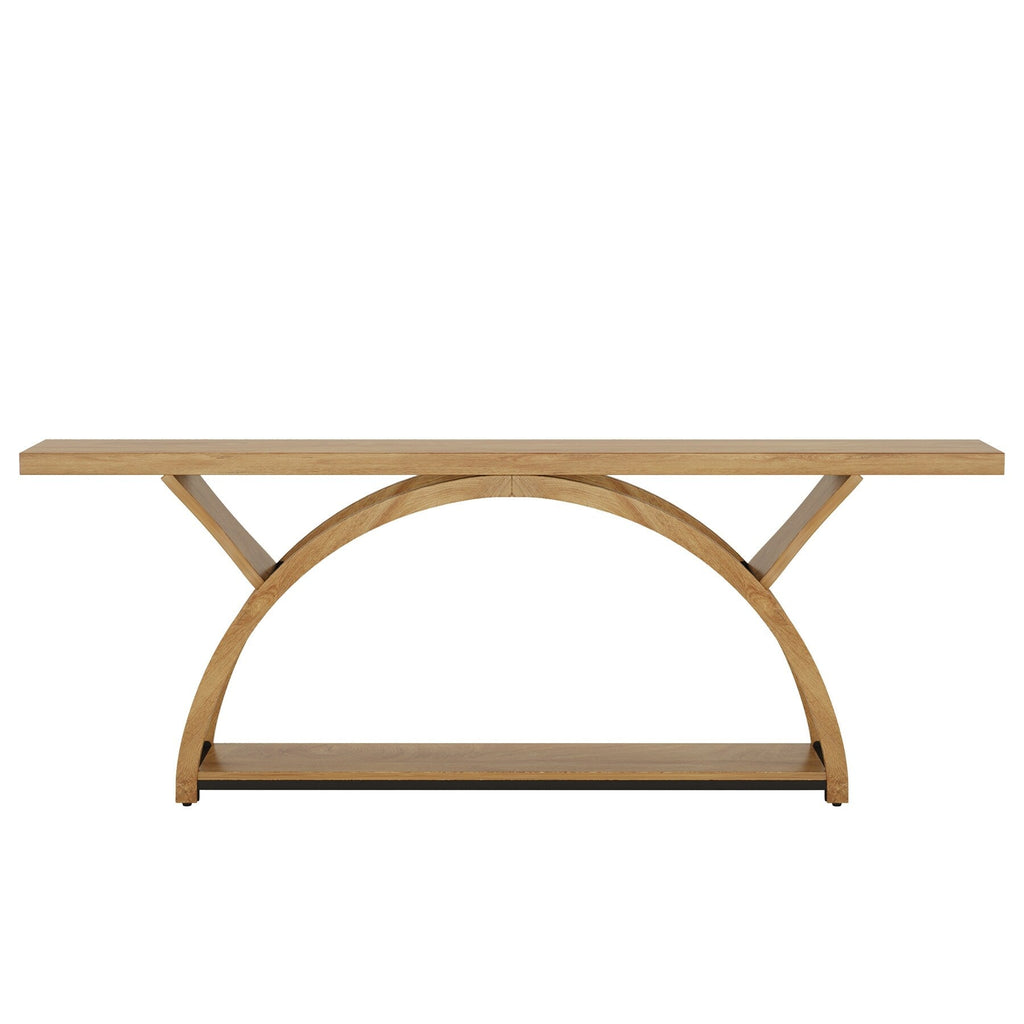 Table de console de canapé étroite et longue à 2 niveaux avec cadre semi-circulaire pour entrée, tables d'appoint de couloir grises