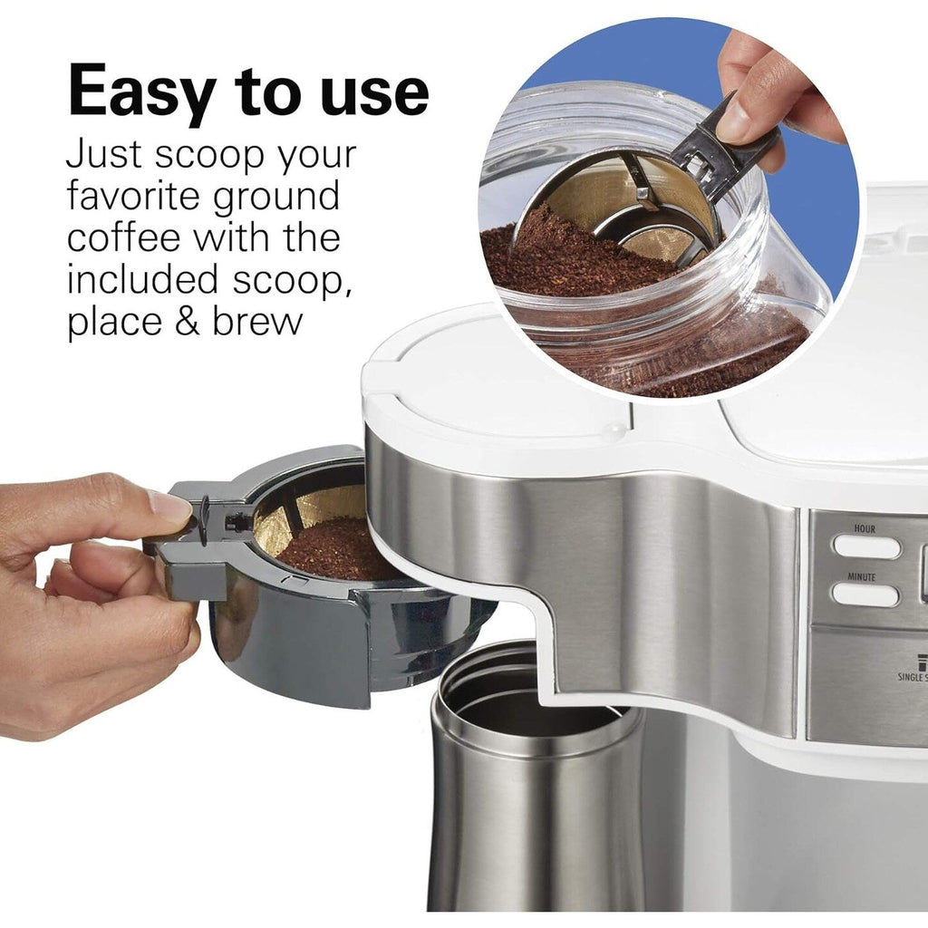 2-Way 12-Cup Coffee Maker & Single Serve, Glass Carafe, Auto Pause & Pour, White