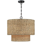 4-Light Natural Rattan Traditional Drum Pendant Light Black Canopy - Black/earthy - 20 in. W
