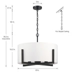22 in. 4-Light Matte Black Chandelier Pendant Light with White Drum Shade - 22W
