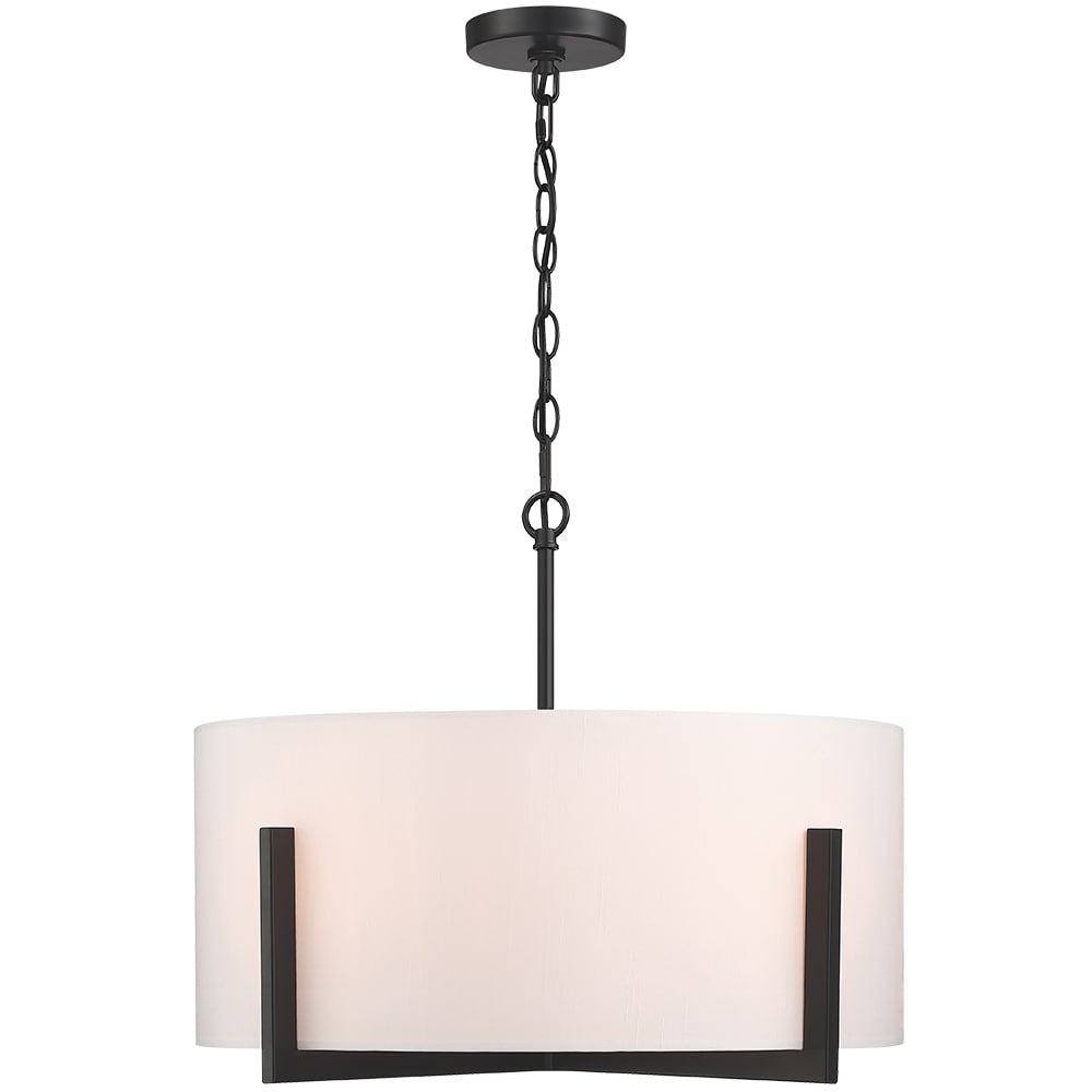 22 in. 4-Light Matte Black Chandelier Pendant Light with White Drum Shade - 22W