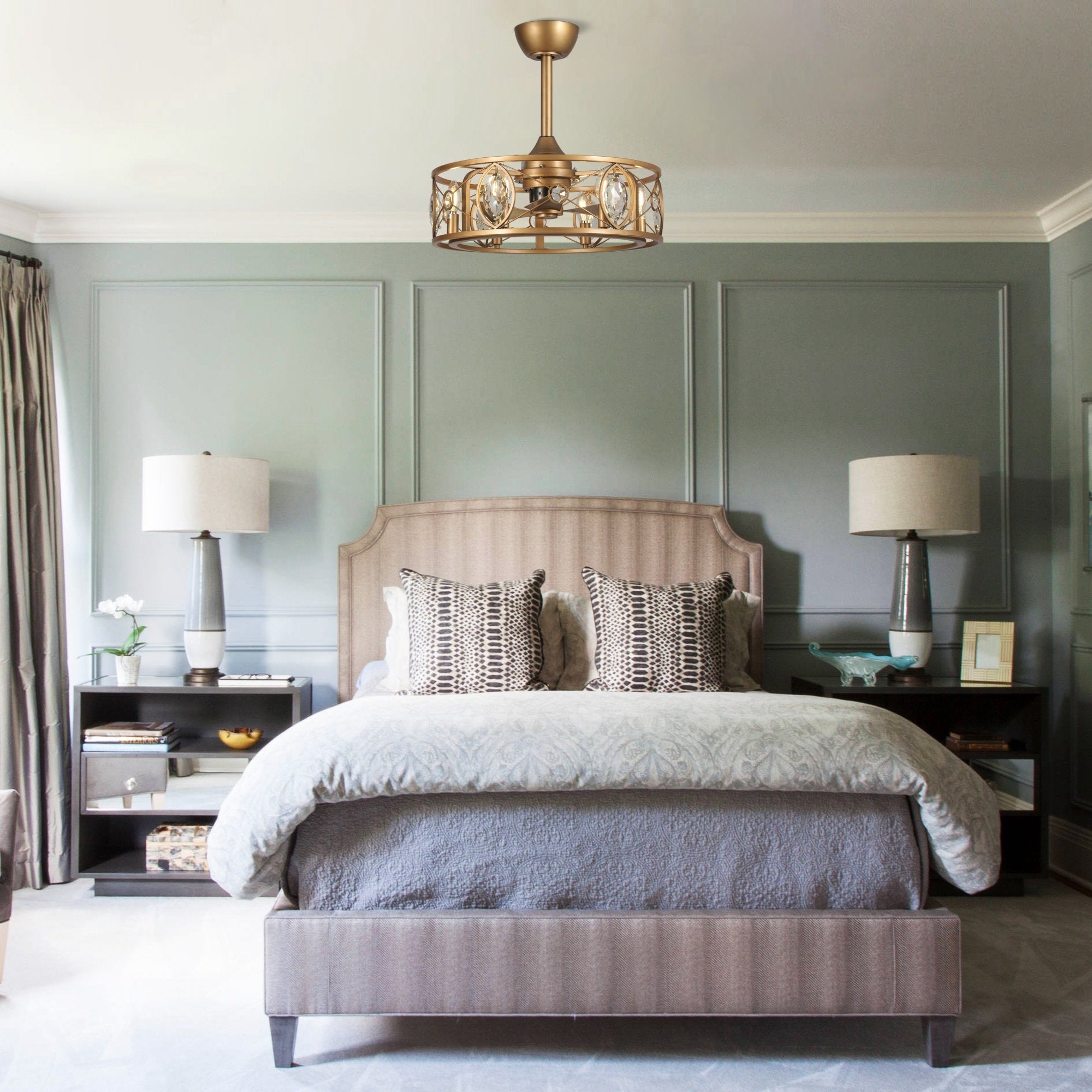 22 Modern Crystal Caged Ceiling Fan Chandelier with Remote