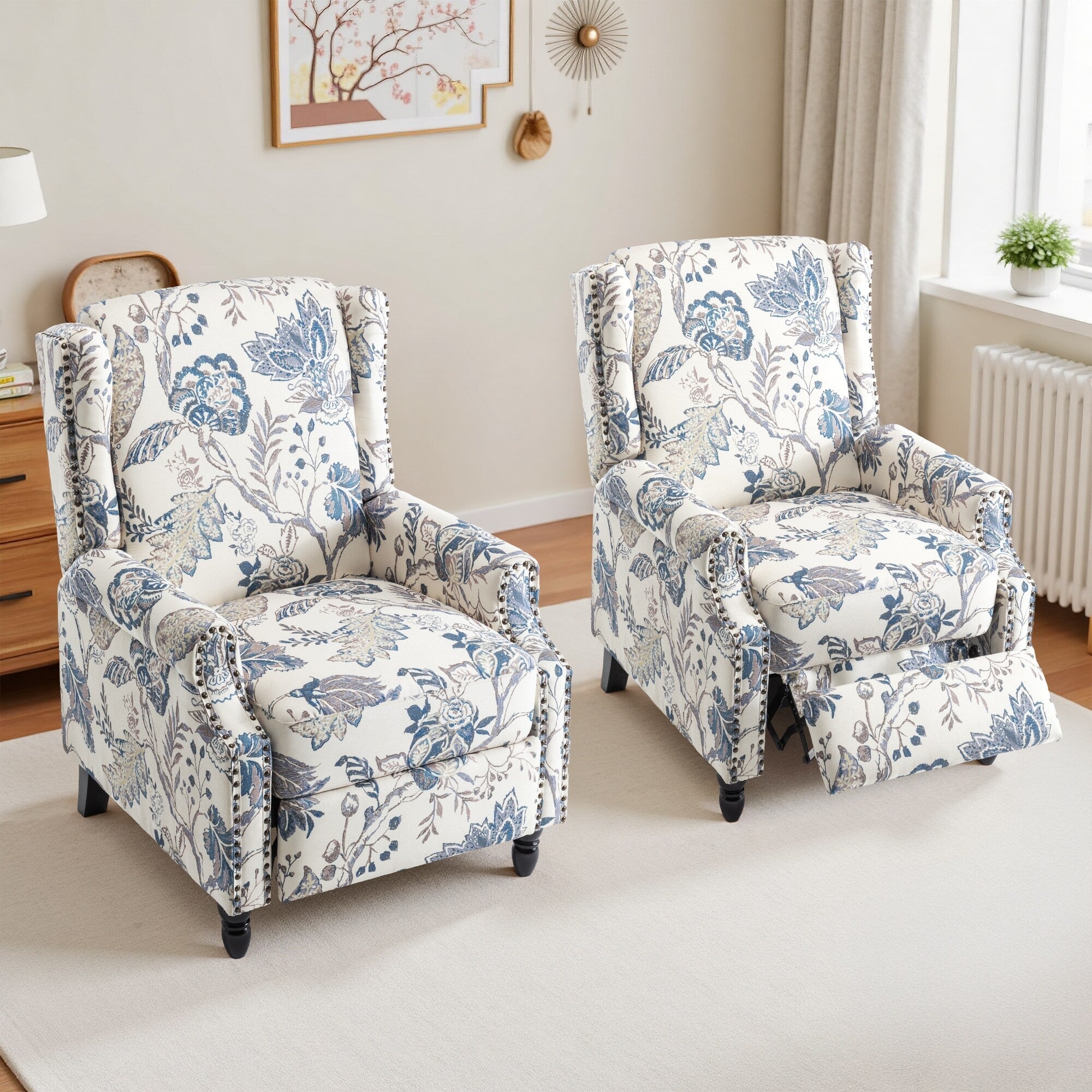 29'' W Vintage Floral Manual Push Back Recliner Chair Set of 2