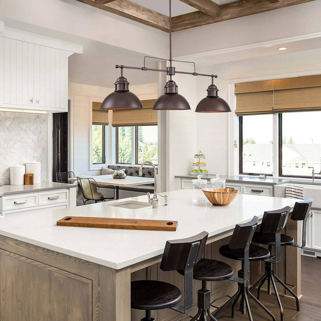 3-Light Industrial Farmhouse Dome Pendant Metal Linear Kitchen Island Pendant Light Oil Rubbed Bronze Finish