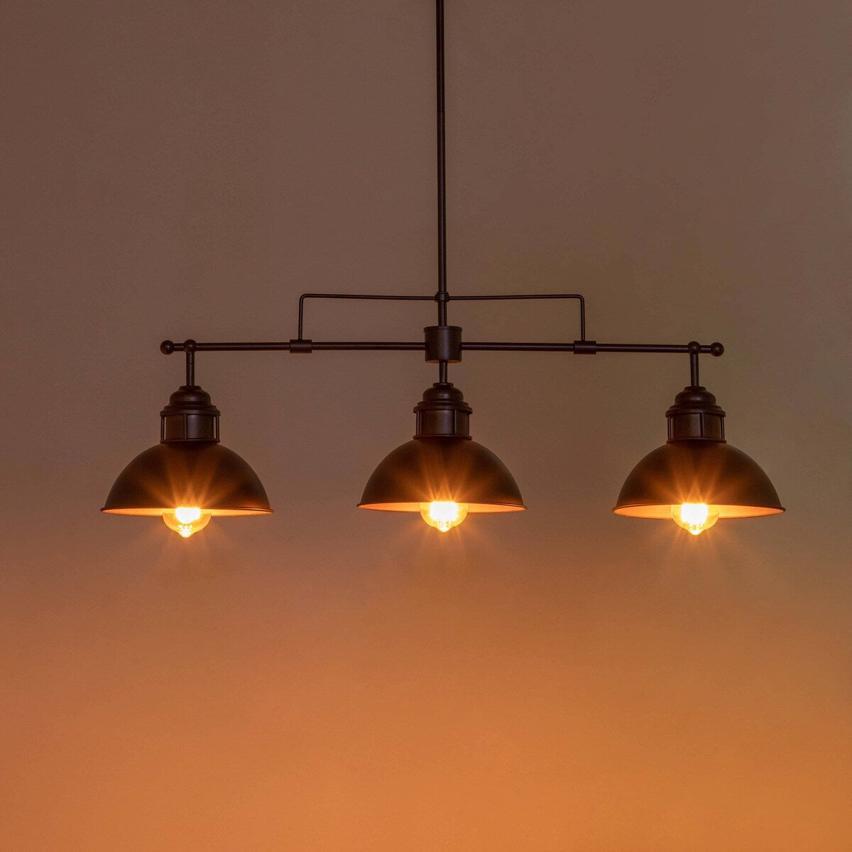 3-Light Industrial Farmhouse Dome Pendant Metal Linear Kitchen Island Pendant Light Oil Rubbed Bronze Finish