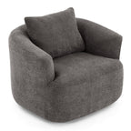 360° Swivel Chair, 38.2 Boucle Accent Chair with Throw Pillow, Upholstered Barrel Sofa Chair with Curved Armrests