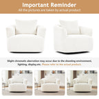 360° Swivel Chair, 38.2 Boucle Accent Chair with Throw Pillow, Upholstered Barrel Sofa Chair with Curved Armrests