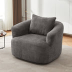 360° Swivel Chair, 38.2 Boucle Accent Chair with Throw Pillow, Upholstered Barrel Sofa Chair with Curved Armrests