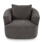 360° Swivel Chair, 38.2 Boucle Accent Chair with Throw Pillow, Upholstered Barrel Sofa Chair with Curved Armrests