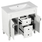 36'' Modern Bathroom Vanity with Top Sink and Mirror Cabinet,2 Doors and 2 Drawers