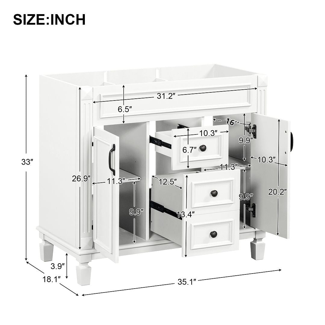 36'' Modern Bathroom Vanity with Top Sink and Mirror Cabinet,2 Doors and 2 Drawers